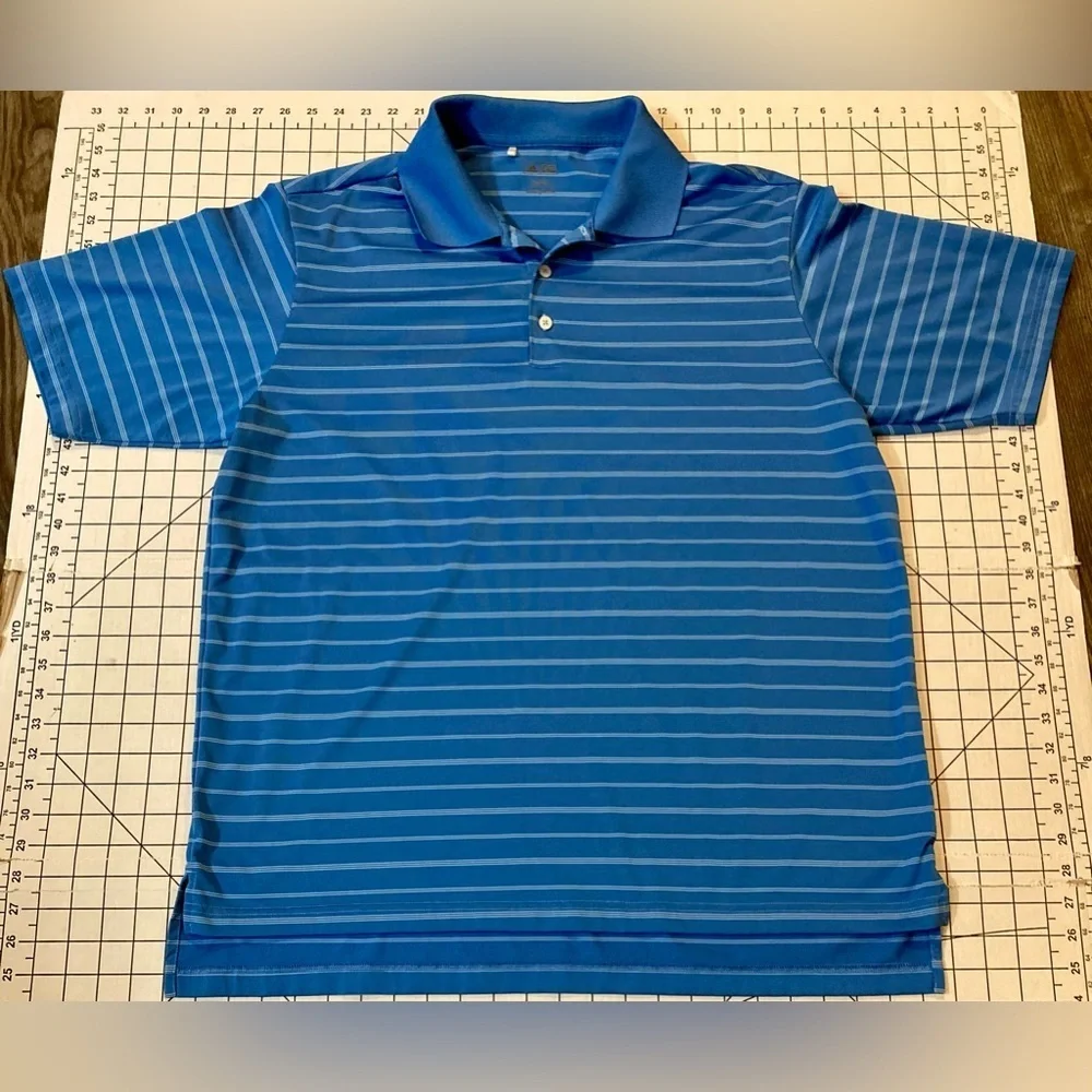 Adidas Men’s Large Two-Tone Blue Striped Golf Polo‎ Shirt